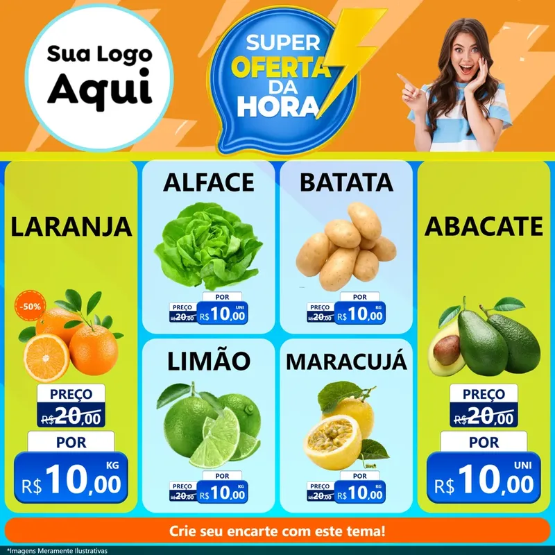 Modelo de Rede Social para Feed Facebook com o tema Super Oferta da Hora para Hortifrúti