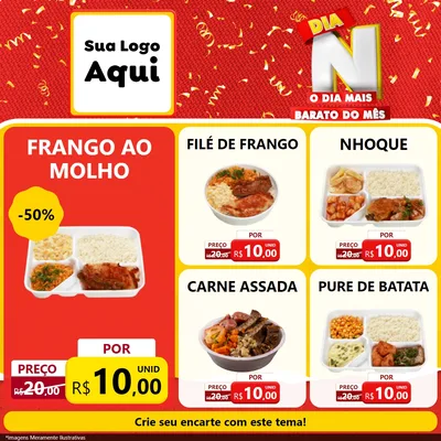 Modelo de Rede Social para Feed Facebook com o tema Dia N o Dia Mais Barato do Mês para Restaurante