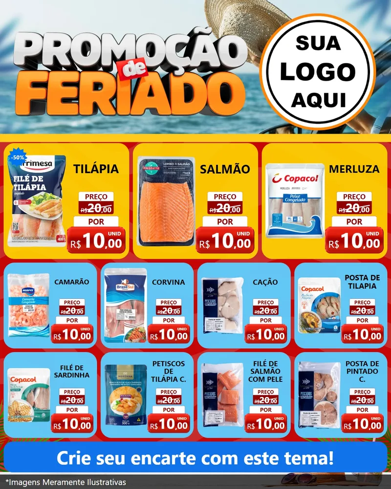 Modelo de Rede Social para Feed Instagram com o tema Promoção de Feriado para Peixaria