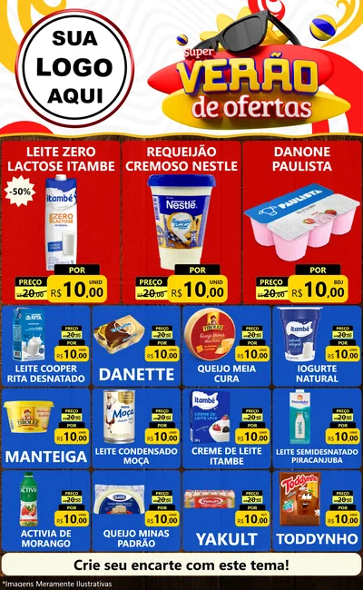 Modelo de Encarte para Encarte Grande com o tema Super Verão de Ofertas para Frios e Laticínios