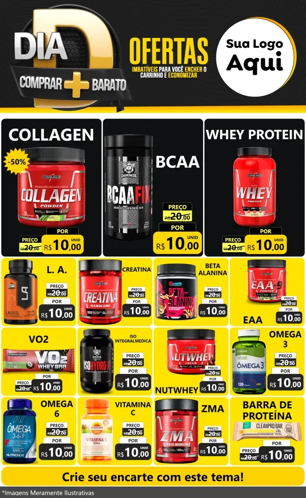 Modelo de Encarte para Encarte Grande com o tema Dia D Mais Economia para Suplementos alimentares