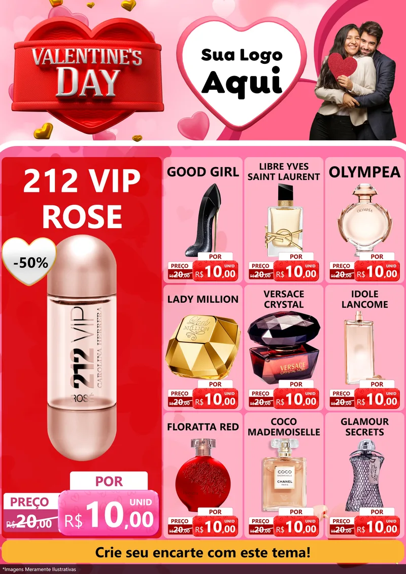 Modelo de Encarte para Encarte A4 Vertical com o tema Valentine's Day para Perfumes
