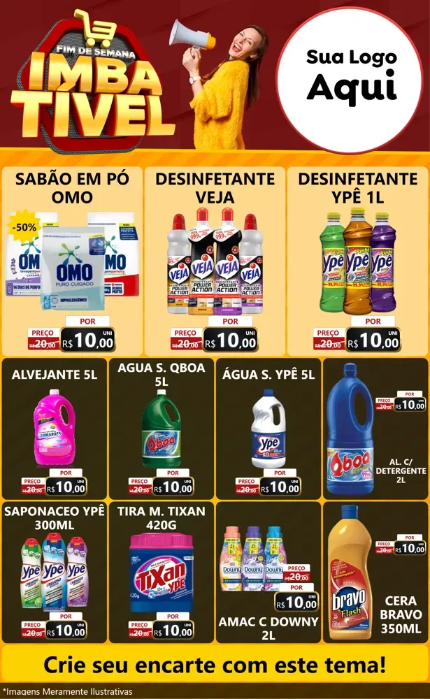 Modelo de Encarte para Encarte Grande com o tema Fim de Semana Imbatível para Produtos de Limpeza