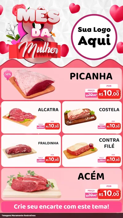 Modelo de TV para TV Vertical com o tema Mês da Mulher para Açougue