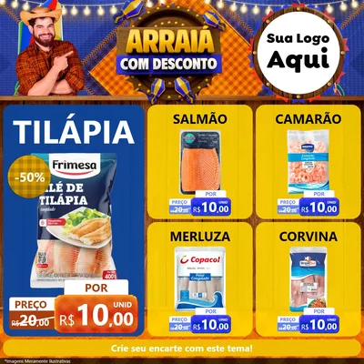 Modelo de Rede Social para Feed Facebook com o tema Arraiá Com Desconto para Peixaria