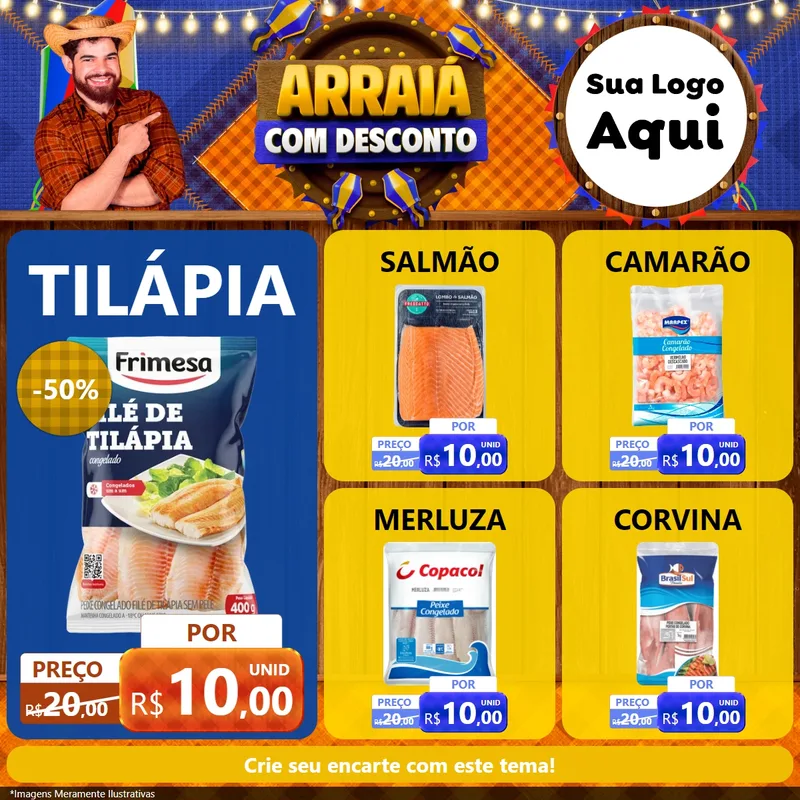Modelo de Rede Social para Feed Facebook com o tema Arraiá Com Desconto para Peixaria