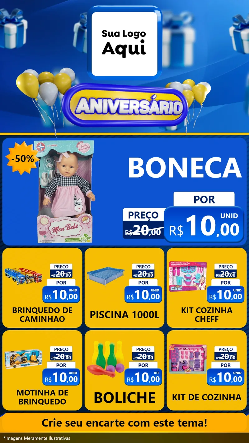 Modelo de Rede Social para Stories com o tema Aniversário para Brinquedos