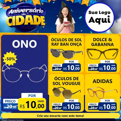 Modelo de Rede Social para Feed Facebook com o tema Aniversário da Cidade para Óticas