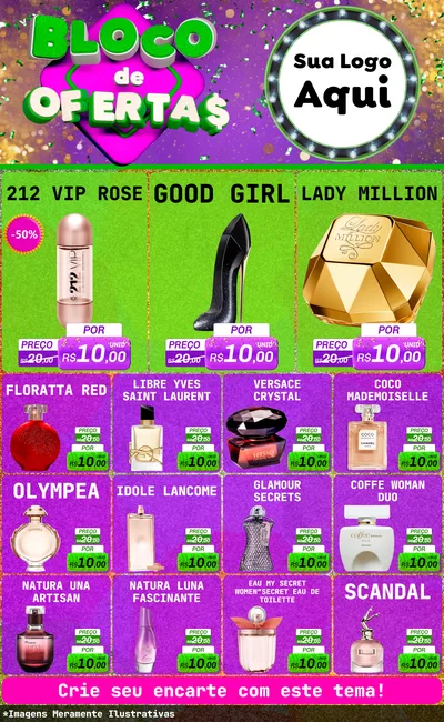 Modelo de Encarte para Encarte Grande com o tema Bloco de Ofertas para Perfumes