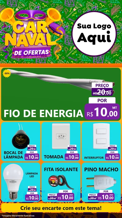 Modelo de Rede Social para Stories com o tema Carnaval de Ofertas para Materiais Elétricos