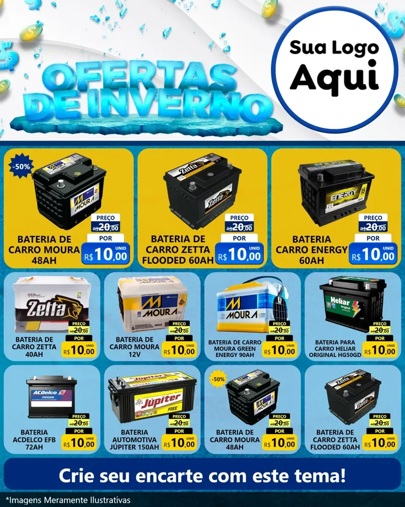 Modelo de Rede Social para Feed Instagram com o tema Ofertas de Inverno para Baterias Elétricas