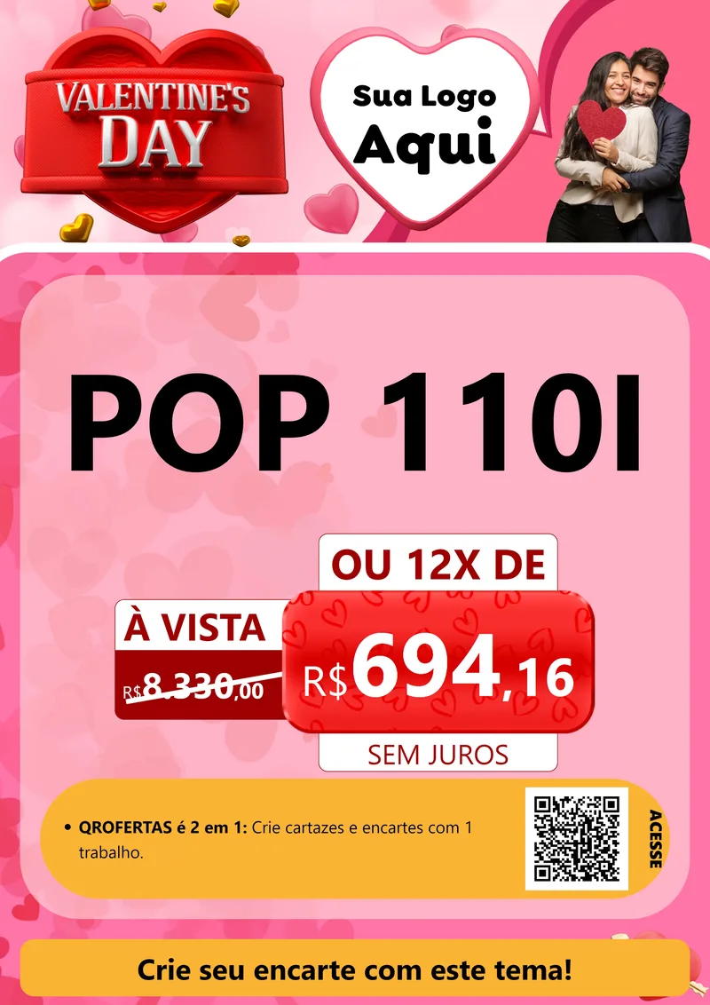 Modelo de Cartaz para Cartaz A4 Vertical com o tema Valentine's Day para Concessionaria de Motos