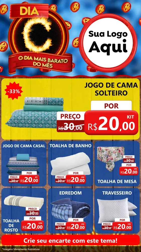 Modelo de Rede Social para Stories com o tema Dia C - O Dia Mais Barato Do Mês para Cama, Mesa e Banho