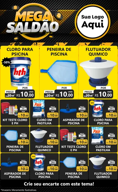Modelo de Encarte para Encarte Grande com o tema Mega Saldão para Produtos para Piscina