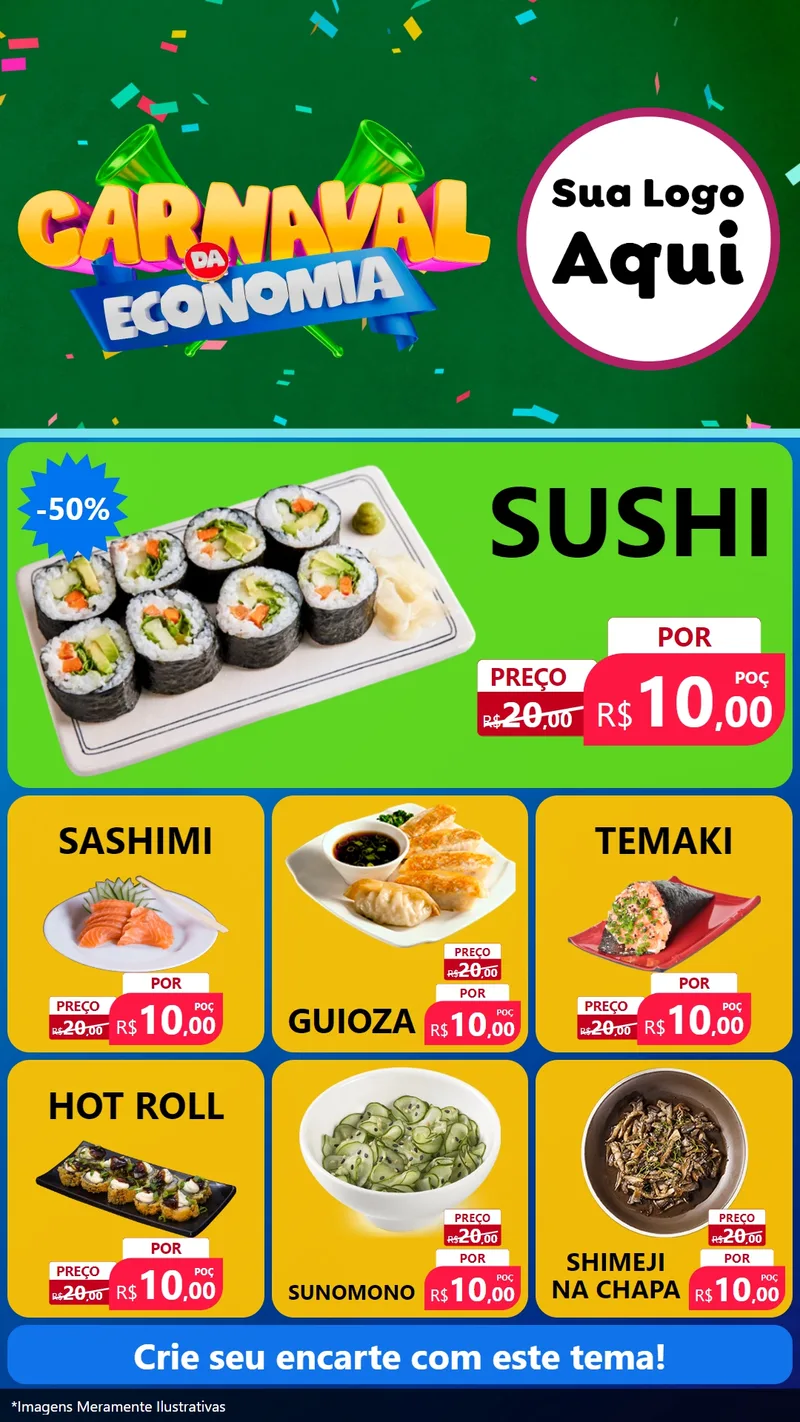 Modelo de Rede Social para Stories com o tema Carnaval da Economia para Comida japonesa