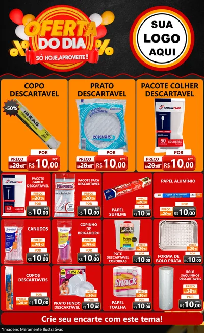 Modelo de Encarte para Encarte Grande com o tema Oferta do Dia - Só hoje, Aproveite! para Embalagens