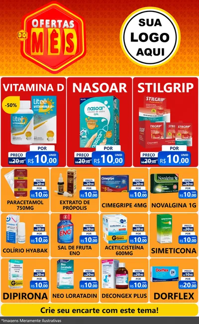 Modelo de Encarte para Encarte Grande com o tema Ofertas do Mês para Farmácia