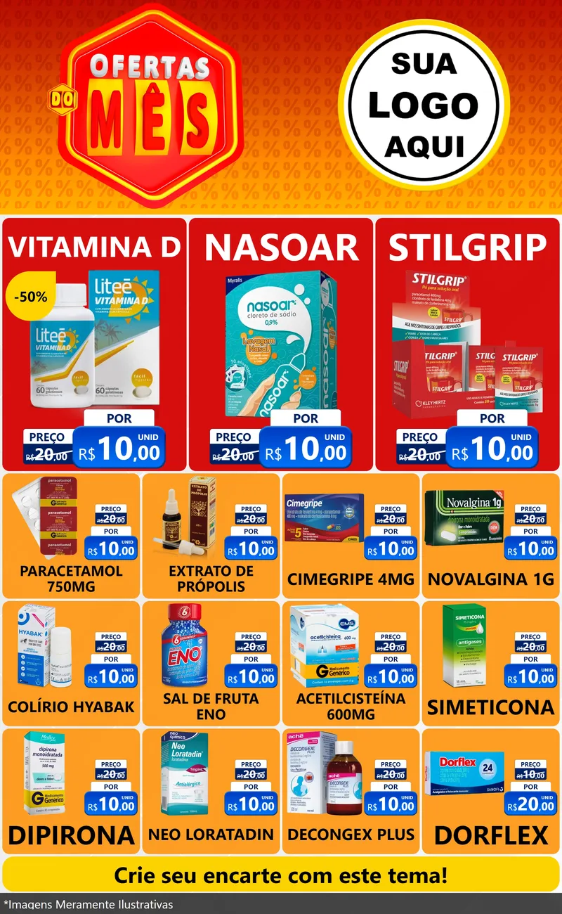 Modelo de Encarte para Encarte Grande com o tema Ofertas do Mês para Farmácia