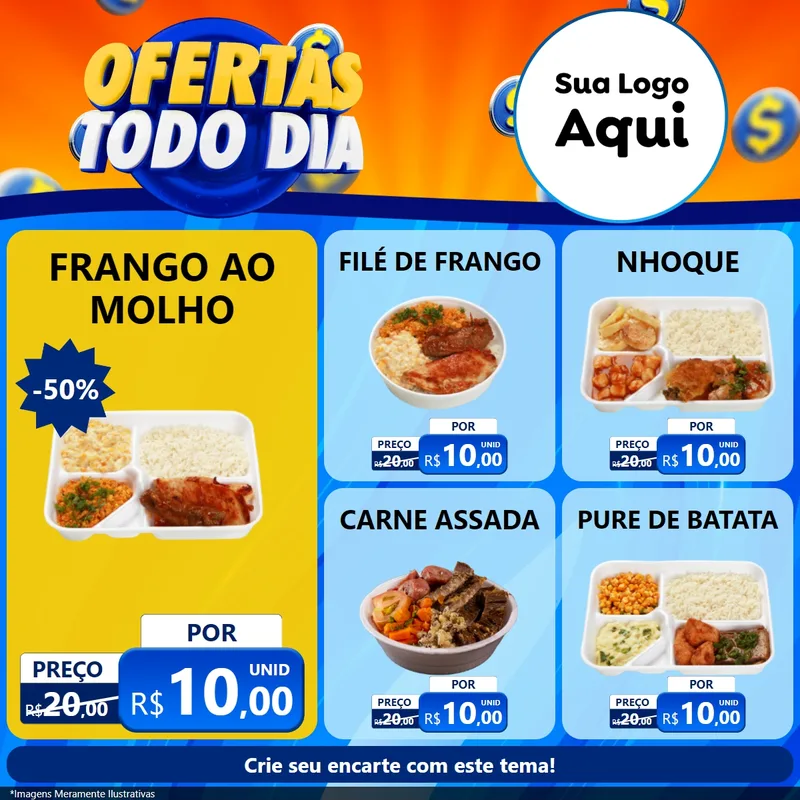 Modelo de Rede Social para Feed Facebook com o tema Ofertas Todo Dia para Restaurante