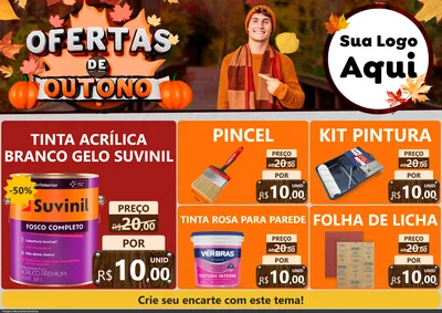 Modelo de Encarte para Encarte A4 Horizontal com o tema Ofertas de Outono para Tintas e Ferramentas