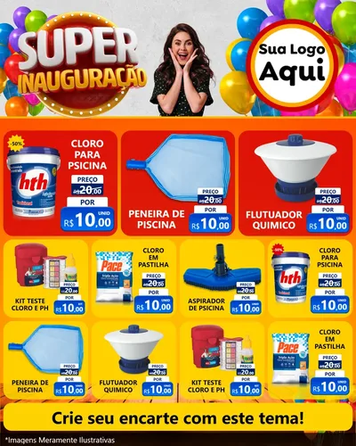 Modelo de Rede Social para Feed Instagram com o tema Super Inauguração para Produtos para Piscina