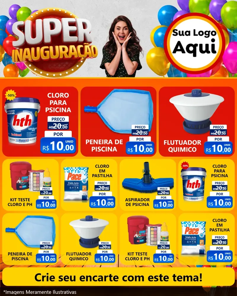 Modelo de Rede Social para Feed Instagram com o tema Super Inauguração para Produtos para Piscina
