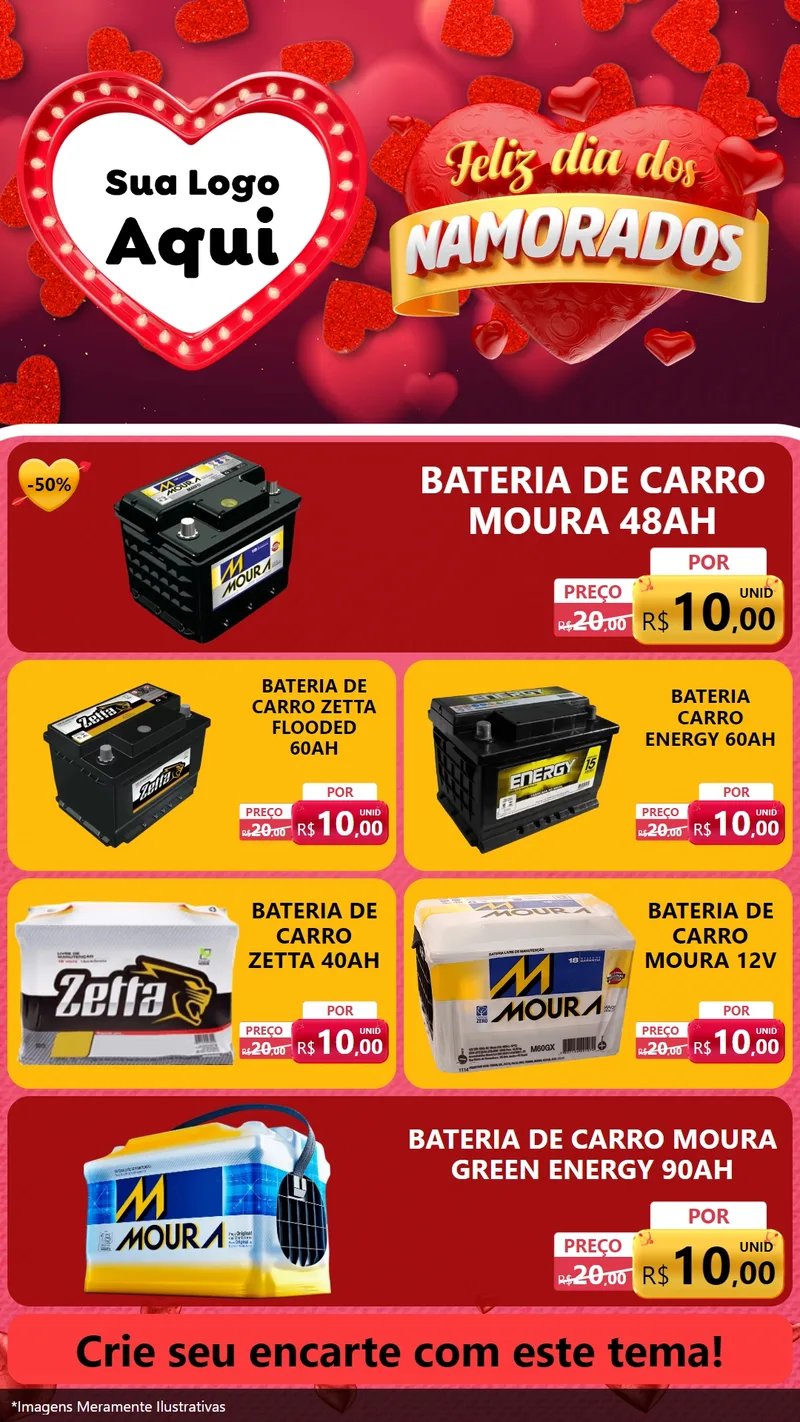 Modelo de TV para TV Vertical com o tema Feliz Dia Dos Namorados para Baterias Elétricas