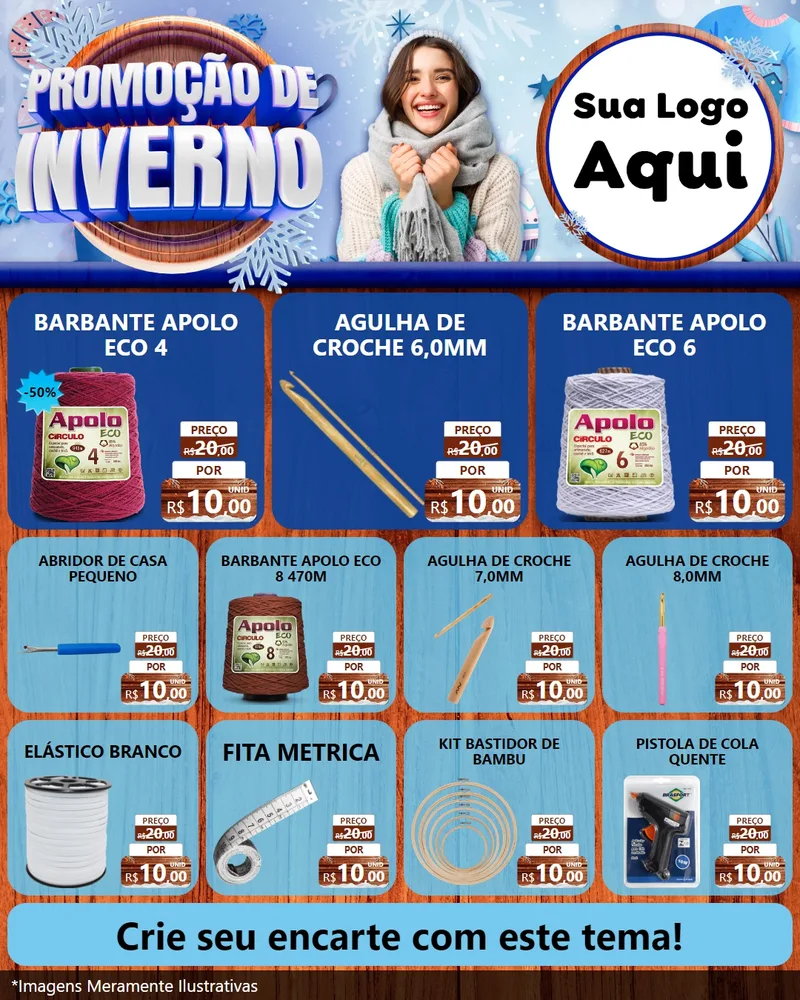 Modelo de Rede Social para Feed Instagram com o tema Promoção de Inverno para Armarinho e Aviamentos