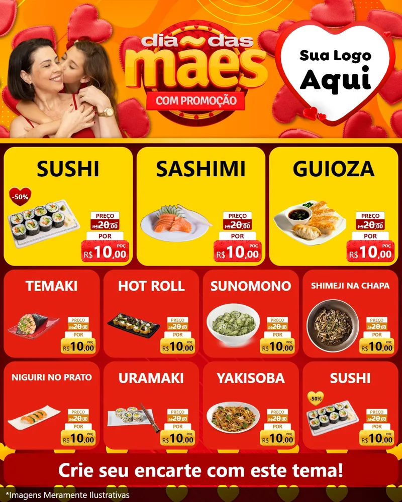 Modelo de Rede Social para Feed Instagram com o tema Dia das Mães com Promoção para Comida japonesa