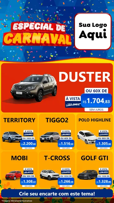 Modelo de Rede Social para Stories com o tema Especial de Carnaval para Concessionaria de Carros