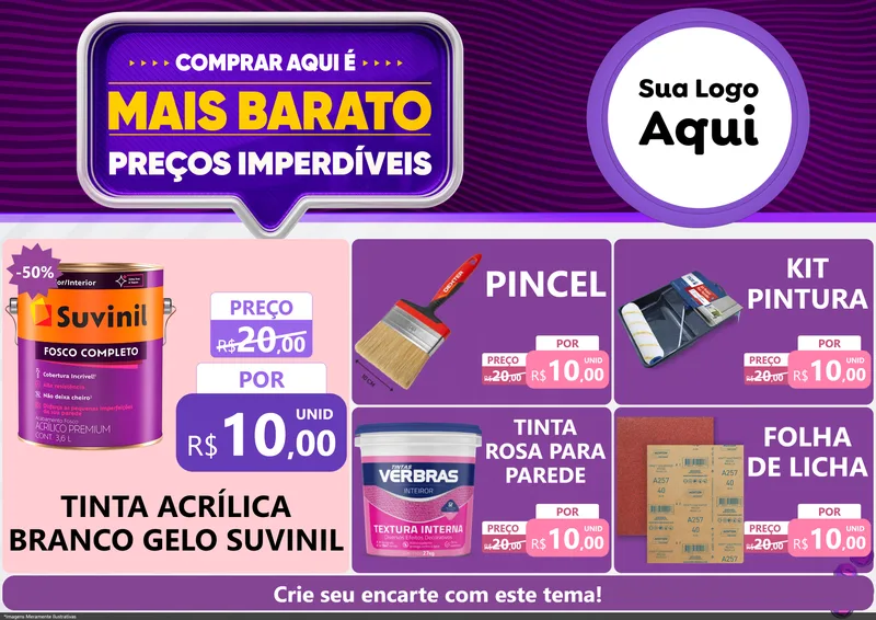 Modelo de Encarte para Encarte A4 Horizontal com o tema Mais Barato para Tintas e Ferramentas