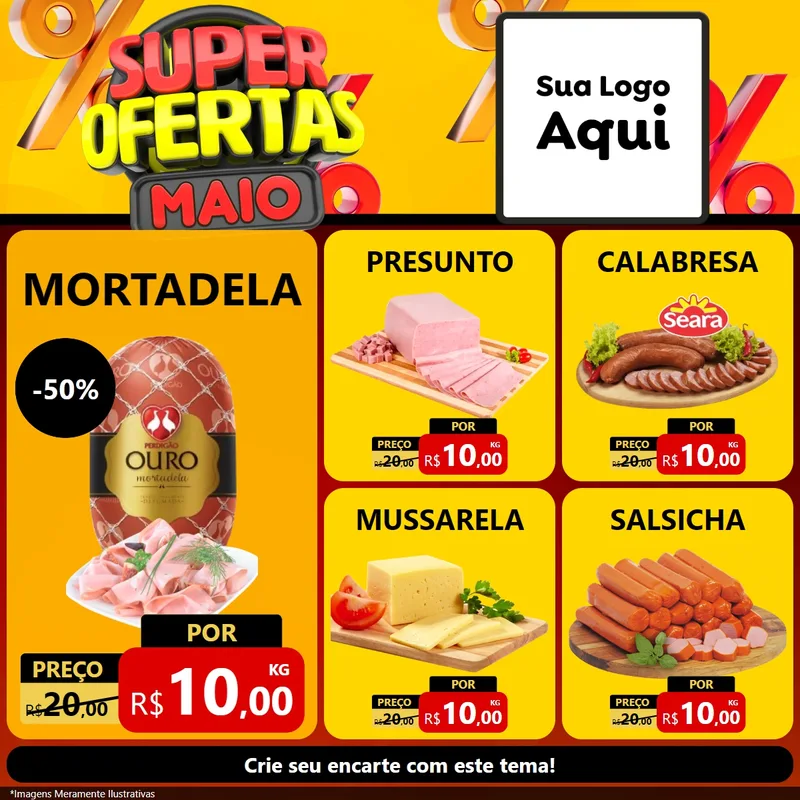 Modelo de Rede Social para Feed Facebook com o tema Super Ofertas Maio para Frios e Laticínios
