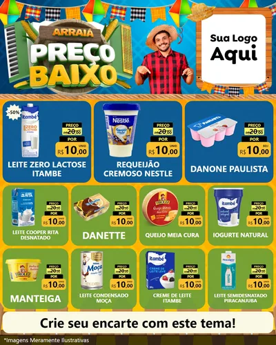 Modelo de Rede Social para Feed Instagram com o tema Arraiá de Preço Baixo - Junina para Frios e Laticínios