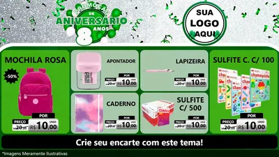 Modelo de TV para TV Horizontal com o tema Promoção de Aniversário - 8 Anos para Papelaria