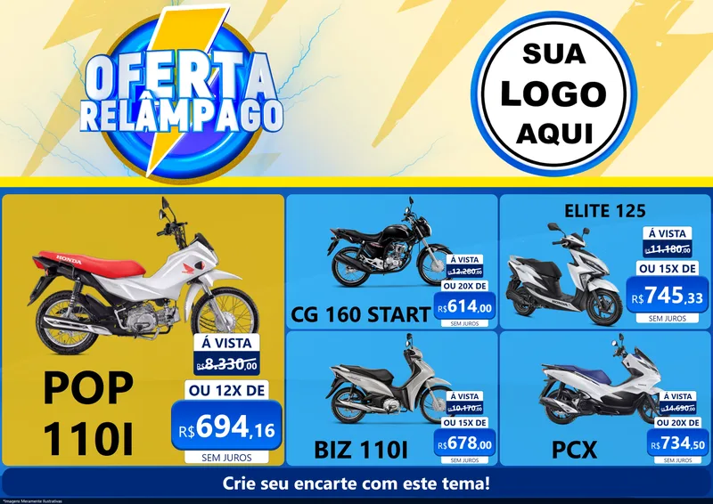 Modelo de Encarte para Encarte A4 Horizontal com o tema Oferta Relâmpago para Concessionaria de Motos