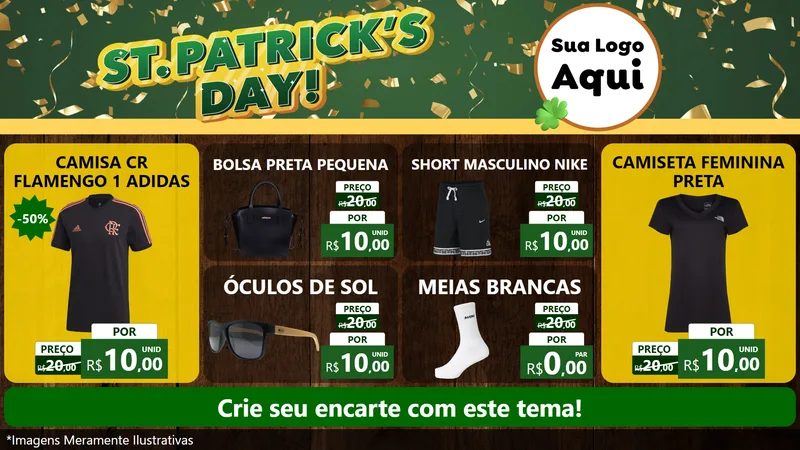 Modelo de TV para TV Horizontal com o tema St Patriks Day para Roupas e acessórios