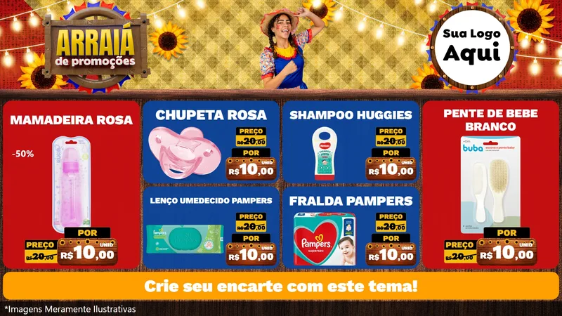 Modelo de TV para TV Horizontal com o tema Arraiá de Promoções para Bebês
