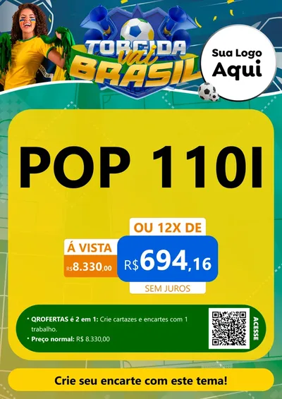 Modelo de Cartaz para Cartaz A4 Vertical com o tema Torcida Vai Brasil - Copa para Concessionaria de Motos