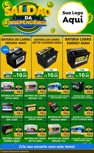 Modelo de Encarte para Encarte Grande com o tema Saldão da Indepêndencia para Baterias Elétricas