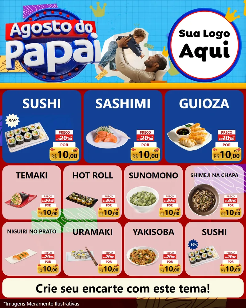 Modelo de Rede Social para Feed Instagram com o tema Agosto do Papai para Comida japonesa