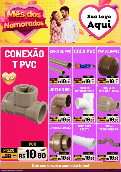 Modelo de Encarte para Encarte A4 Vertical com o tema Mês dos Namorados para Tubos e conexões