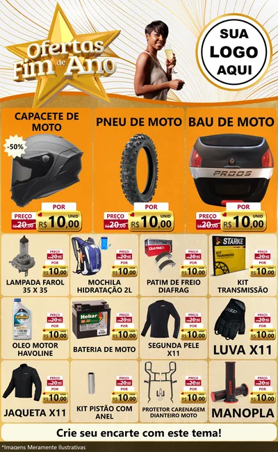 Modelo de Encarte para Encarte Grande com o tema Ofertas Fim de Ano para Moto peças