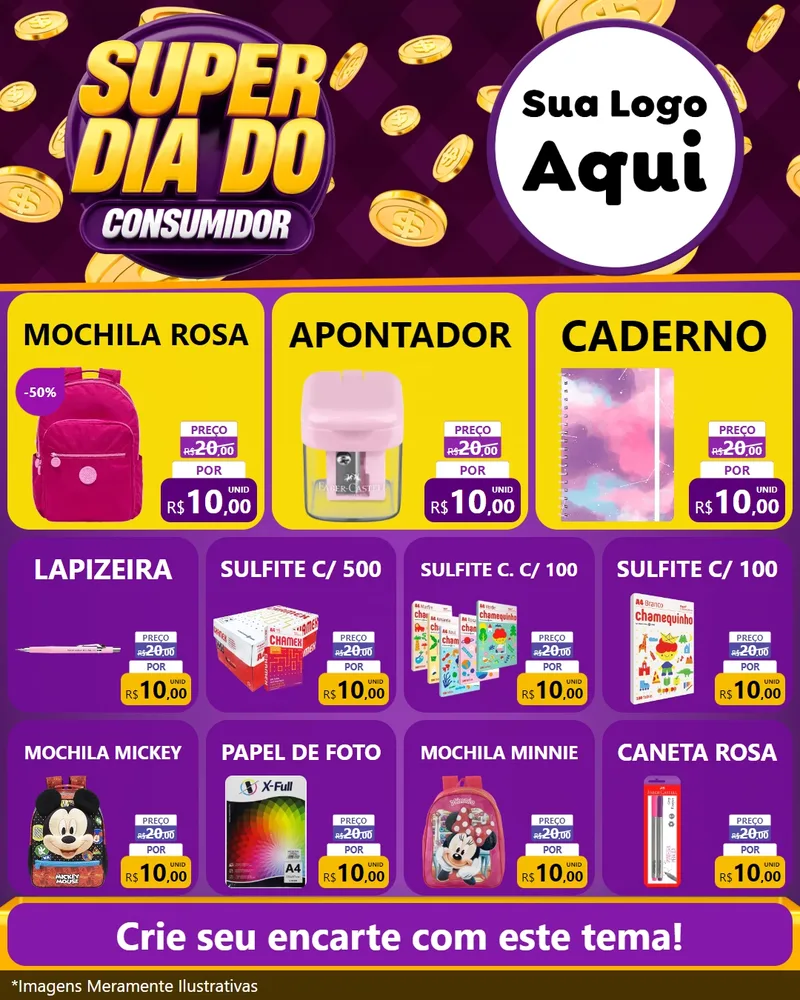 Modelo de Rede Social para Feed Instagram com o tema Super Dia do Consumidor para Papelaria