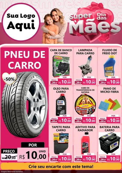 Modelo de Encarte para Encarte A4 Vertical com o tema Super Dia Das Mães para Auto peças