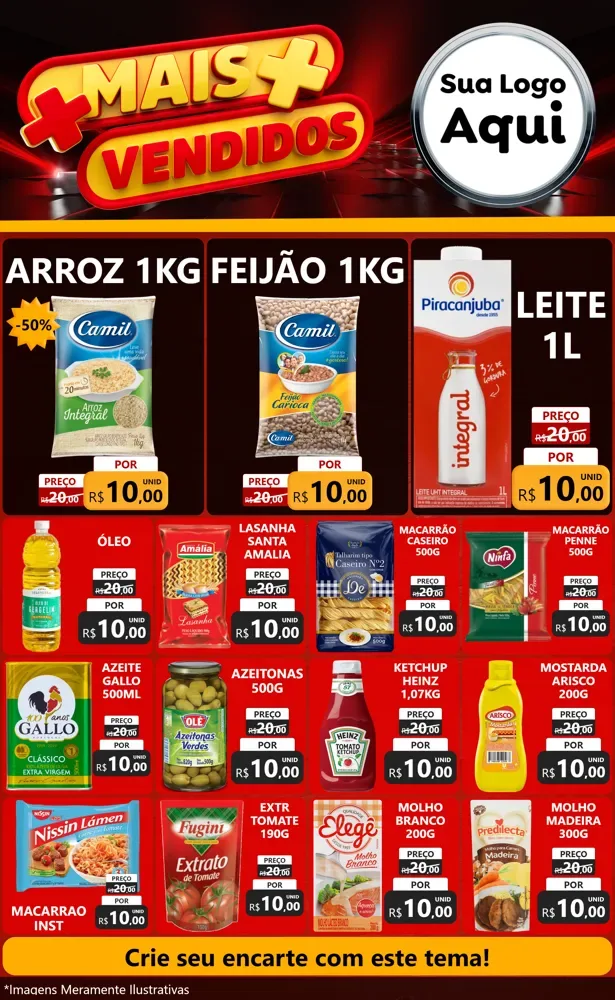 Modelo de Encarte para Encarte Grande com o tema Mais Vendidos para Supermercado