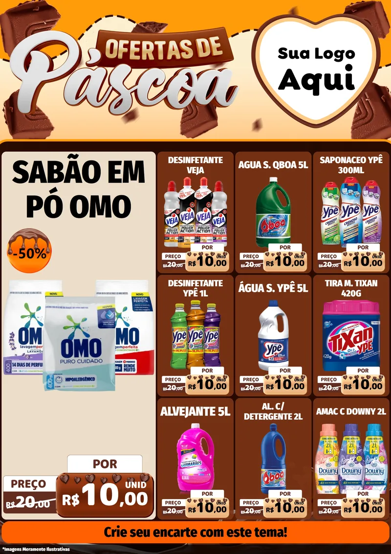 Modelo de Encarte para Encarte A4 Vertical com o tema Ofertas de Páscoa para Produtos de Limpeza