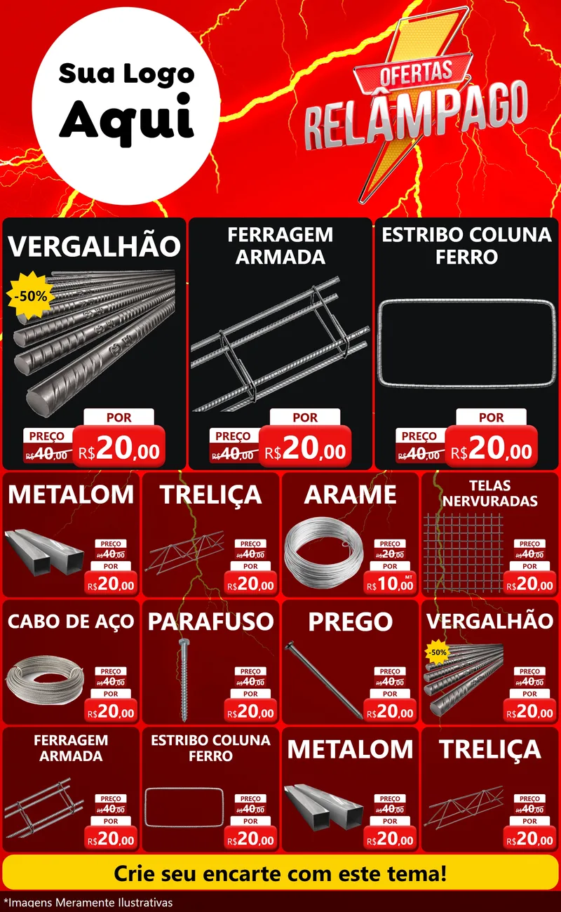 Modelo de Encarte para Encarte Grande com o tema Ofertas Relâmpago para Ferragens