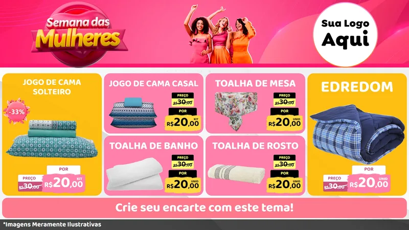 Modelo de TV para TV Horizontal com o tema Semana das Mulheres para Cama, Mesa e Banho