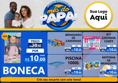 Modelo de Encarte para Encarte A4 Horizontal com o tema Ofertas Imperdíveis Mês Do Papai para Brinquedos