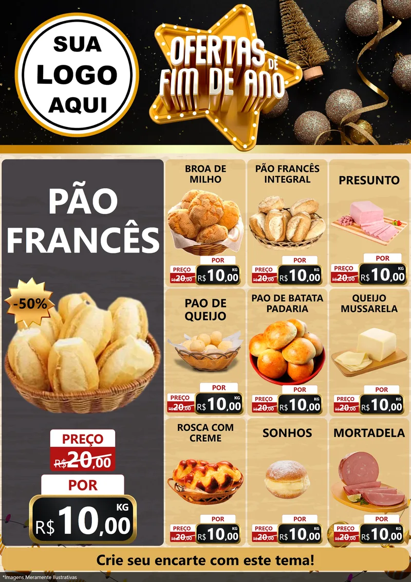Modelo de Encarte para Encarte A4 Vertical com o tema Ofertas de Fim de Ano para Padaria